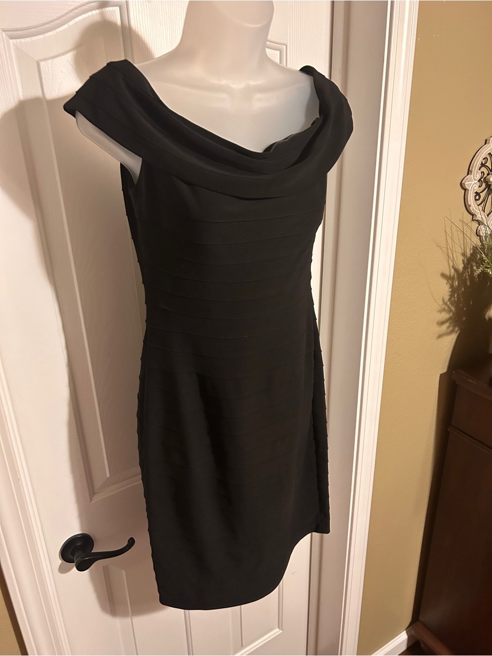 Adrianna Papell Black One-Shoulder Cowl Sheath Dress